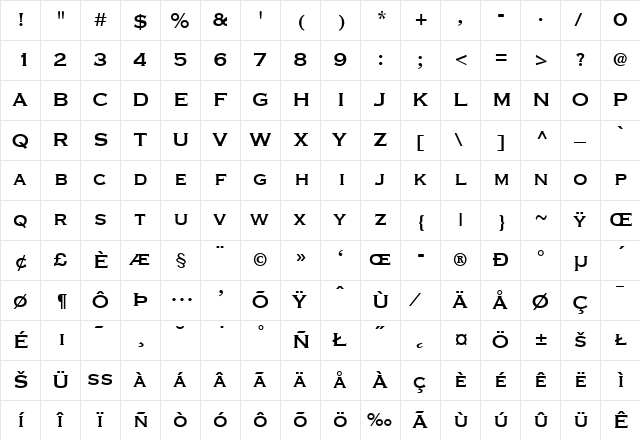 Copperplate-ThirtyOneBC Regular  glyph index