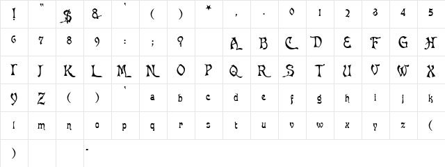 Asphodel Regular  glyph index