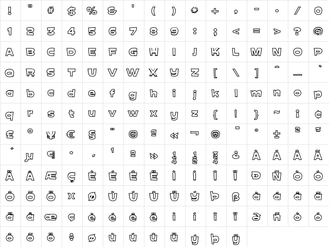 BlueGlobal-OutOfSpace Medium  glyph index