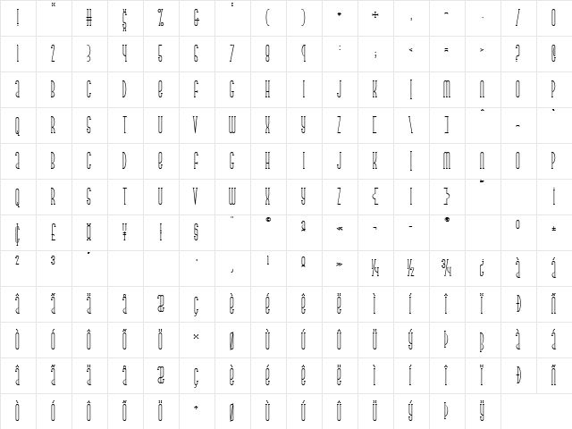 Parkland Serif Regular  glyph index