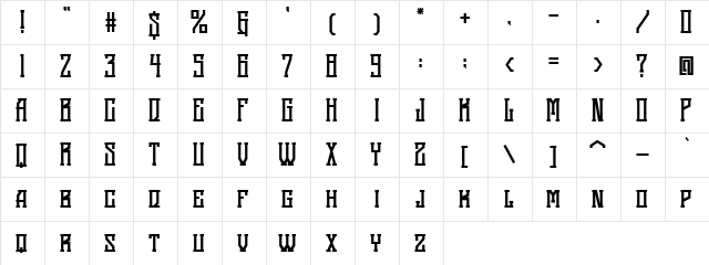 Black Squad Regular  glyph index
