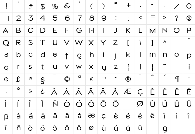 Napa SF Regular  glyph index