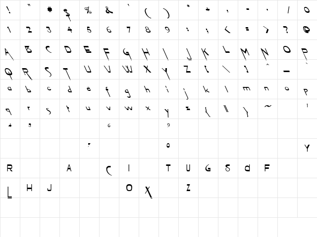 Vireo Font Extreme Lefti Regular  glyph index