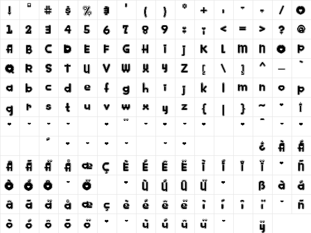 Kinkie Regular  glyph index