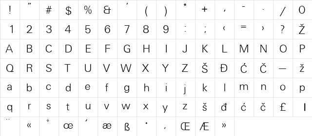 Universans450_PP Regular  glyph index