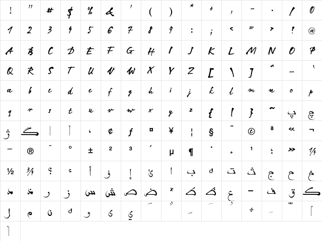 AGT Alvand Regular  glyph index
