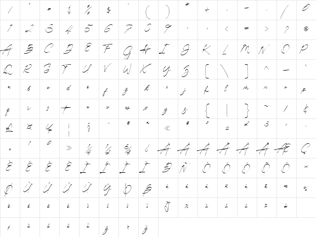 pamsetto Regular  glyph index