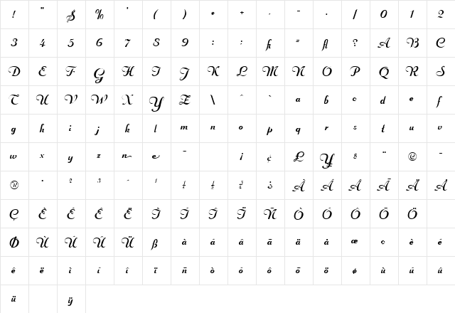 RechtmanSolid Regular  glyph index