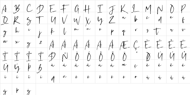 Kaileigh Regular  glyph index