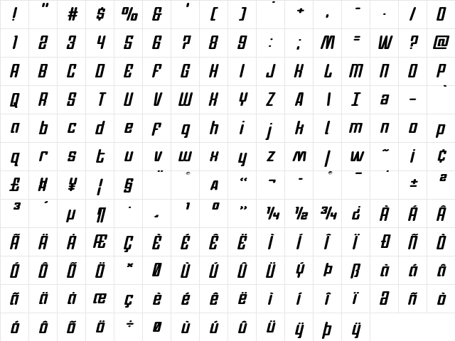 Darklighter Expanded Italic Expanded Italic  glyph index