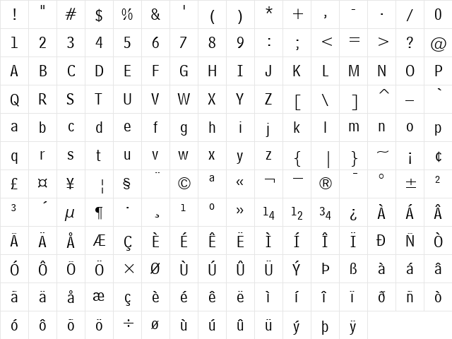 BellCentennialAddress Roman  glyph index