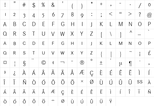 Corporate S Expert BQ Light  glyph index