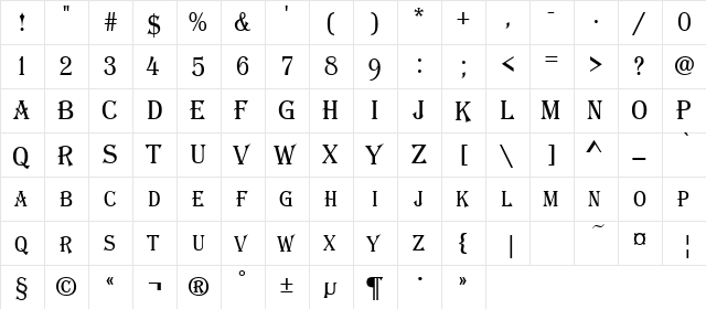 a_AlgeriusCapsNr Regular  glyph index
