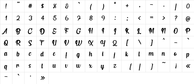 Elfeera Script Regular  glyph index