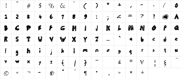 Un-finished Regular  glyph index