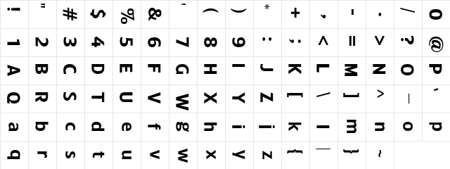 FontRight Regular  glyph index
