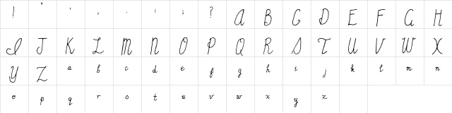 Sincerely Yours Regular  glyph index