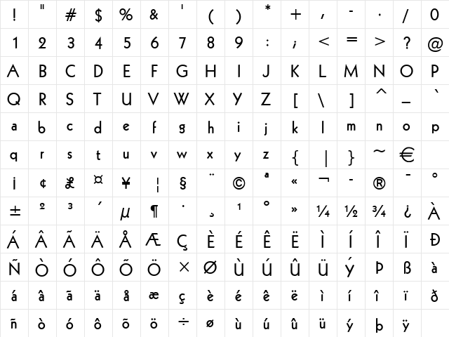 Geo112 Bold  glyph index