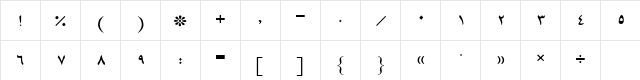 B Mashhad Regular  glyph index
