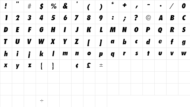 IsomarSSK Italic  glyph index