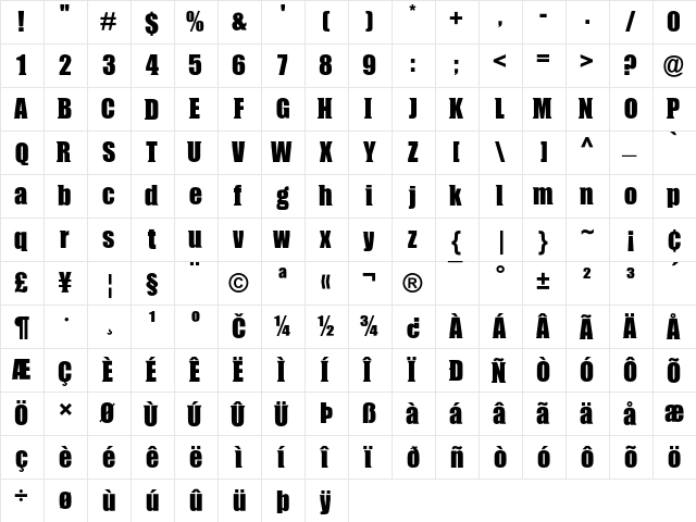 Compressor WedgeSerif  glyph index