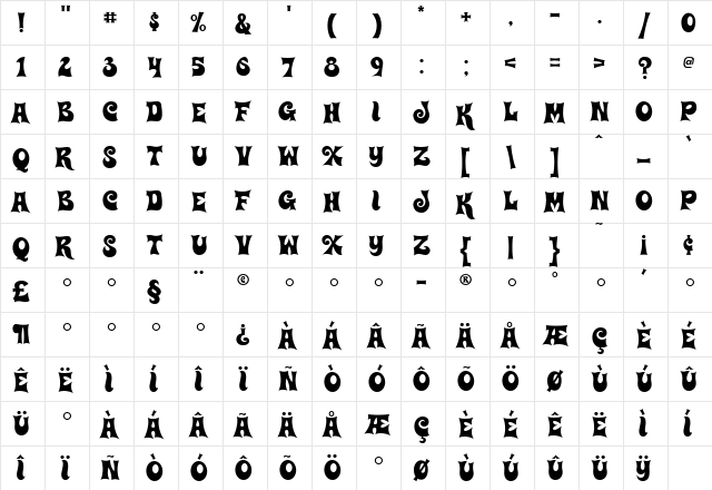 Haulnhouse Regular  glyph index