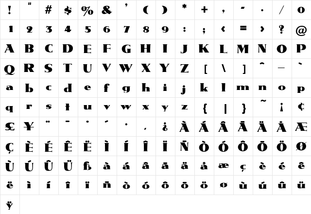 Metropolis Regular  glyph index