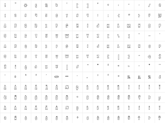 Leatherface Outline Regular  glyph index