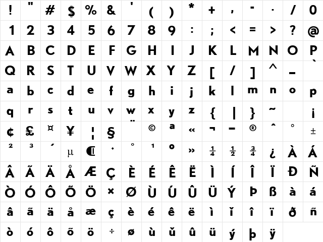 Nobel Dtl Bold  glyph index