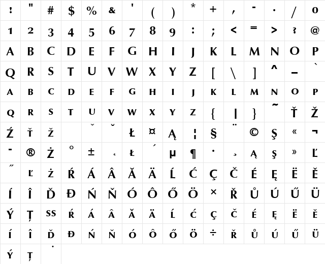 OptusSCTEEMed Regular  glyph index