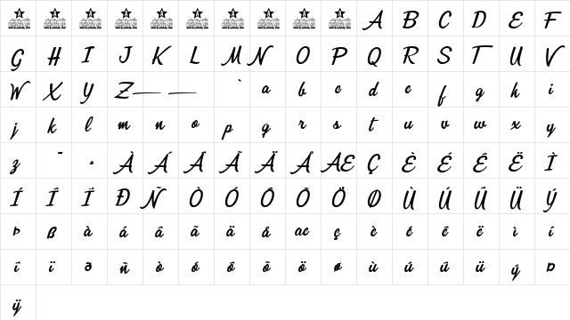 Mirella Personal Use Regular  glyph index