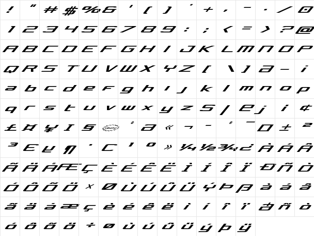 Concielian Expanded Italic Expanded Italic  glyph index