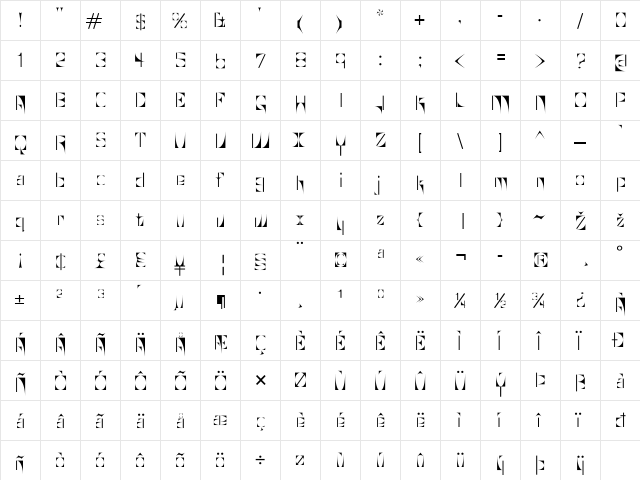 Glaukous Regular  glyph index