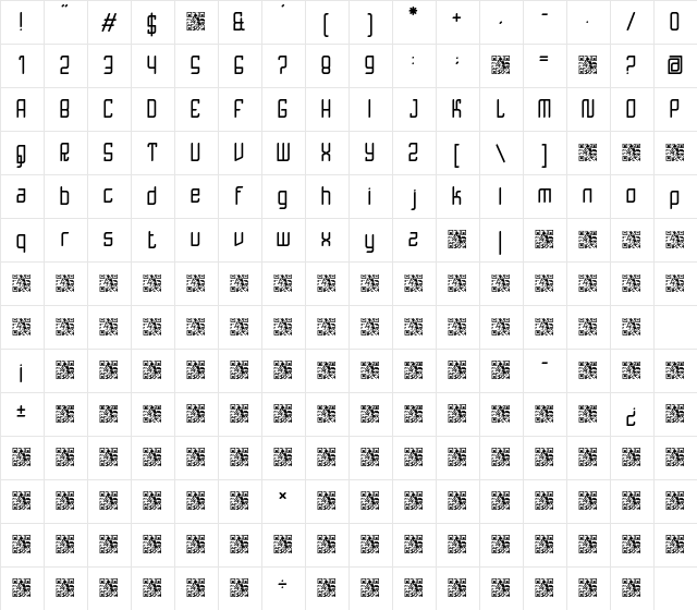 STARTER Bold  glyph index