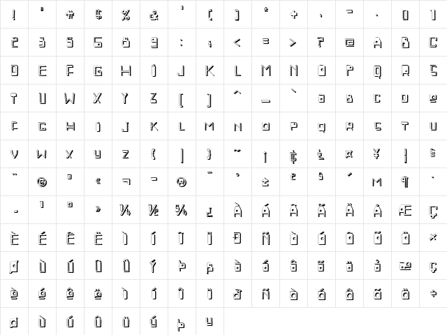PF Beatnick Pro Shadow  glyph index