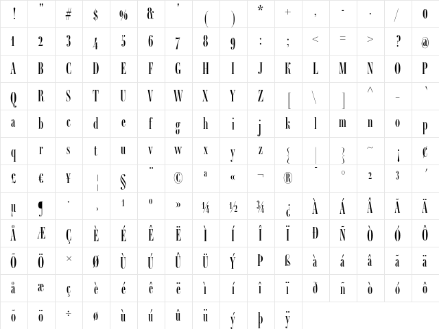 Ambroise Francois Regular  glyph index