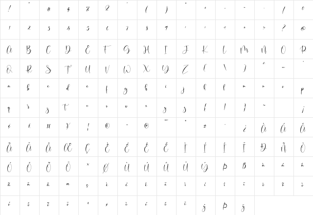 Belindia Regular  glyph index
