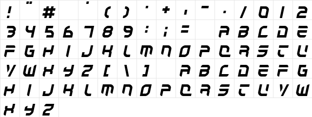 Autobahn Regular  glyph index