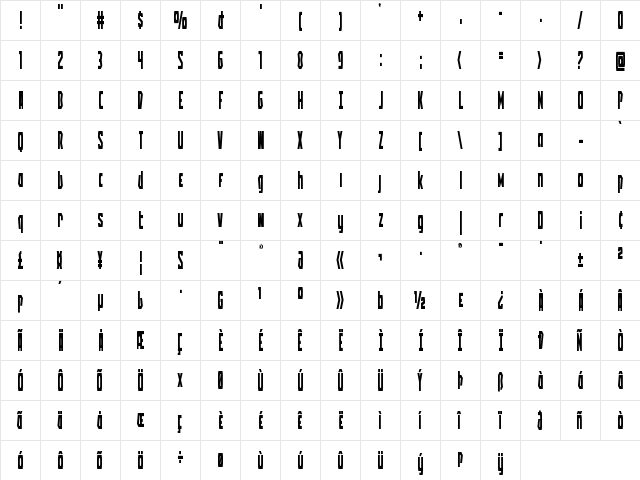Battleworld Condensed Condensed  glyph index