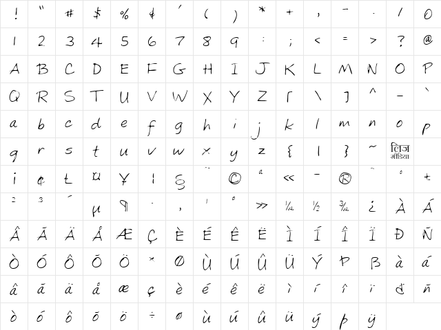 LEHN171 Regular  glyph index