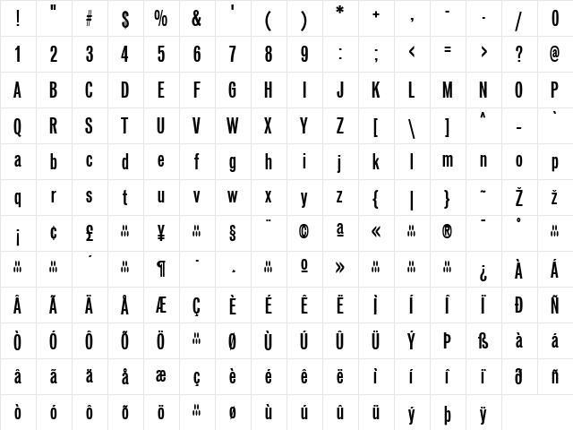 Vonnes Regular  glyph index