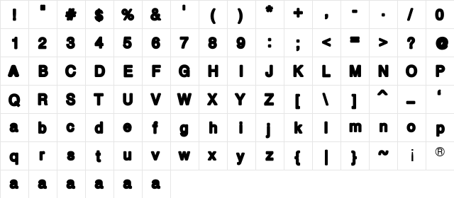 boldbold Regular  glyph index
