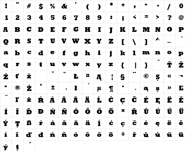 RoctusTEE Bold  glyph index