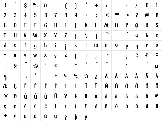 Lennox ITC Std Medium  glyph index