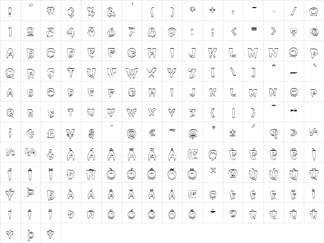 Creepy Hollow Normal  glyph index