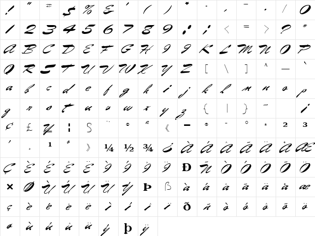 Gil Regular  glyph index