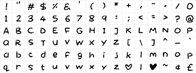 Chalktastic Regular  glyph index