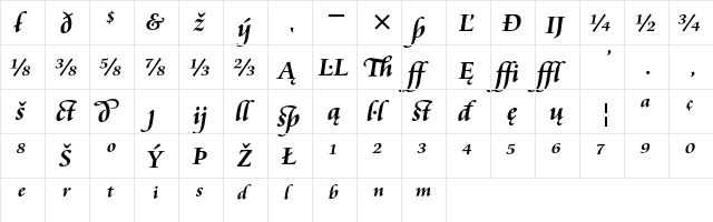 Cataneo Bold Extension  glyph index