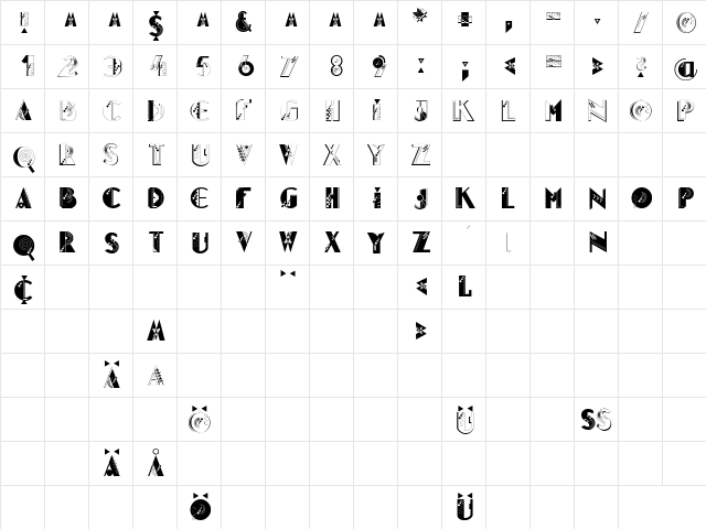 Glitter Regular  glyph index