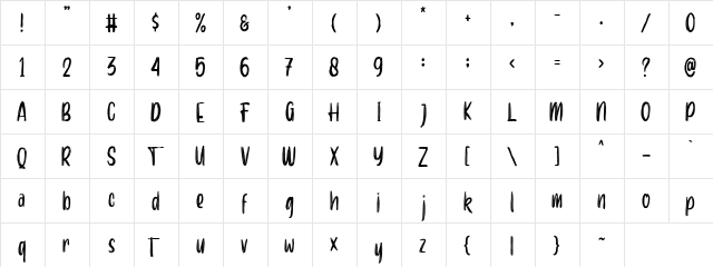 Aerobrush Regular  glyph index